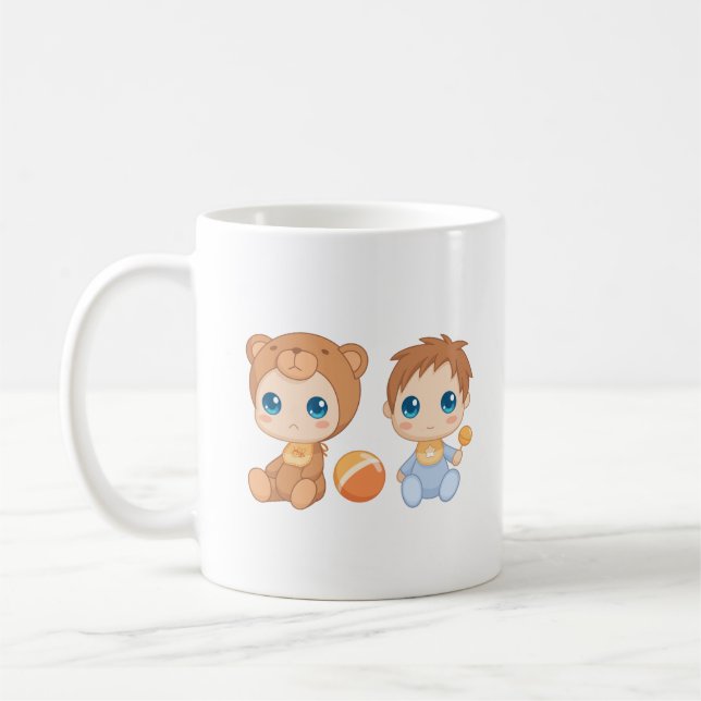 Baby Boy Twins Bear Jumpsuit Coffee Mug (Left)