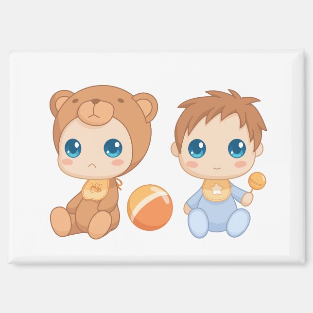 Baby Boy Twins Bear Jumpsuit Magnet (Front)