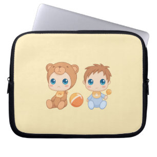 Baby Boy Twins Bear Jumpsuit on Yellow Laptop Sleeve