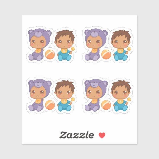 Baby Boy Twins Purple Bear Jumpsuit Set of 4 Stick (Sheet)