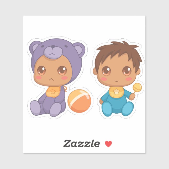 Baby Boy Twins Purple Bear Jumpsuit Sticker (Sheet)