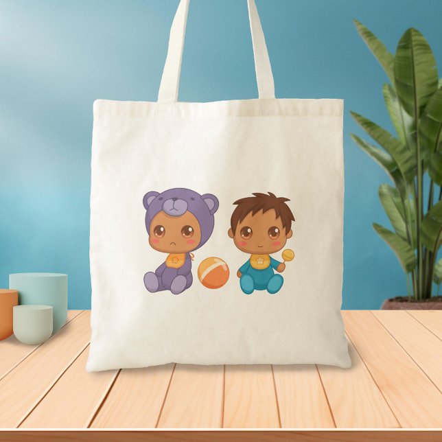 Baby Boy Twins Purple Bear Jumpsuit Tote Bag (Creator Uploaded)
