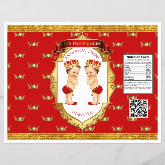 Baby Boy Twins Red Gold Chip Bag Wrapper (Front)