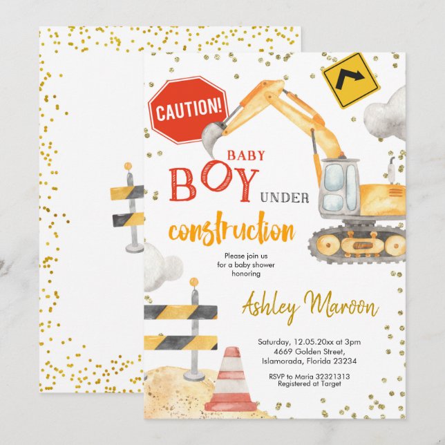 Baby Boy Under Construction Baby Shower Invitation (Front/Back)