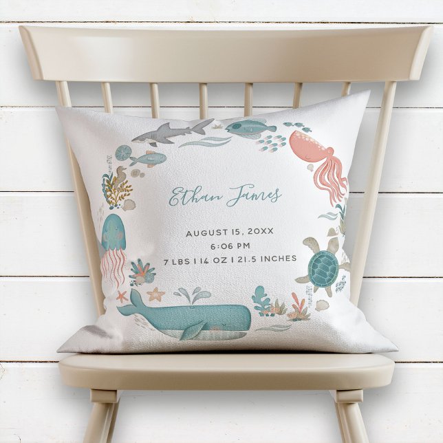 Baby Boy Under the Sea Birth Stats Keepsake Cushion (Creator Uploaded)