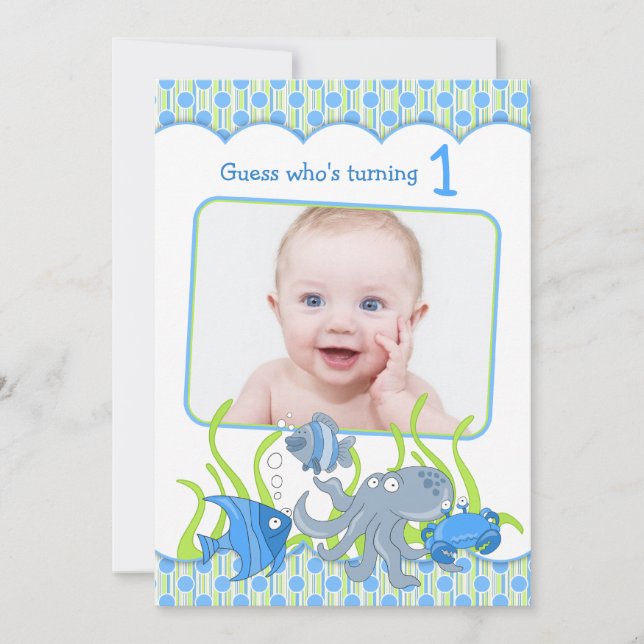 Baby Boy Under the Sea Cartoon Birthday Invitation (Front)