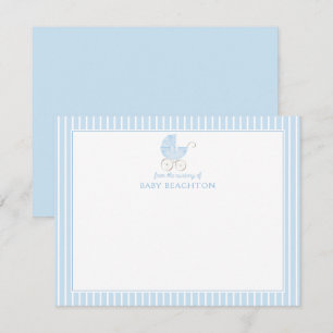 Baby Boy Vintage Carriage Blue Stripes Note Cards