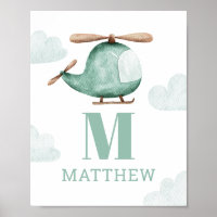Baby Boy Watercolor Helicopter | Nursery Monogram