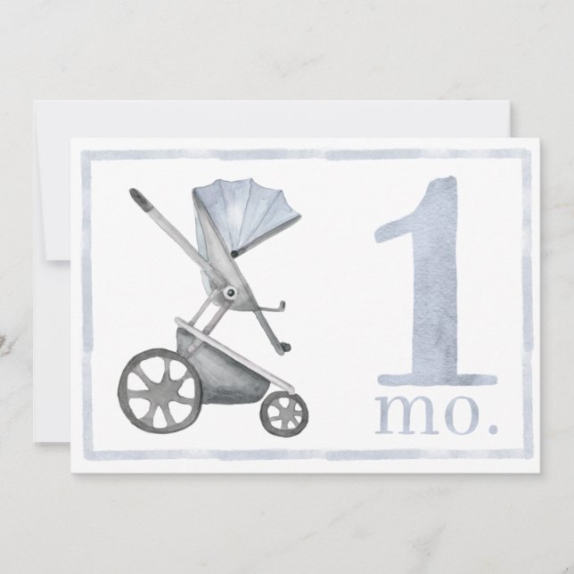 Baby Boy Watercolor Milestone One Month Old Card (Front)