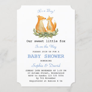 Baby Boy Watercolour Fox Woodland Baby Shower Invitation