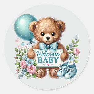 Baby boy welcome bear  classic round sticker