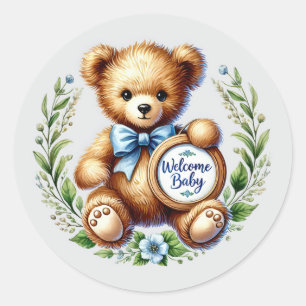 Baby boy welcome bear  classic round sticker