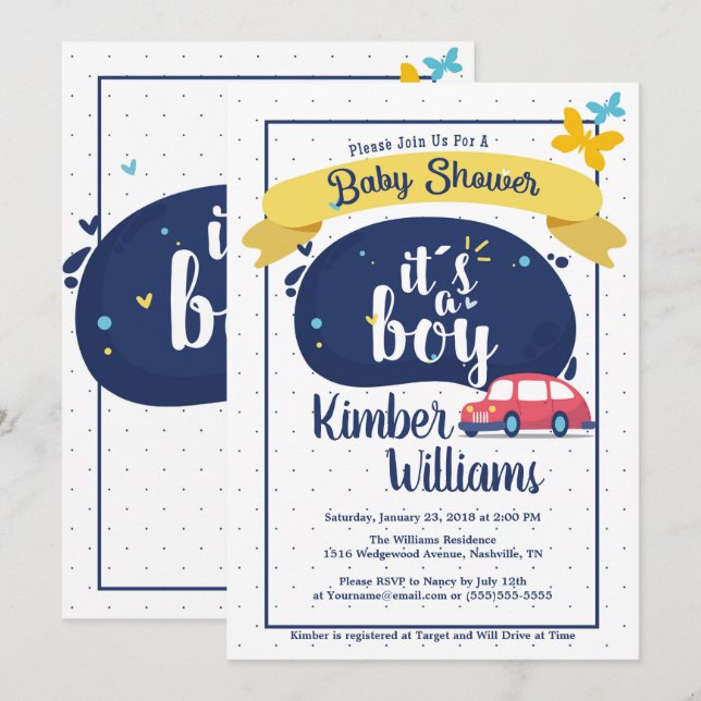Baby Boy Welcome Shower Invitation (Front/Back)