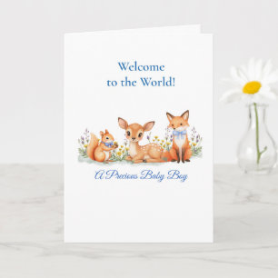 Baby Boy Welcome Woodland Animals Deer Fox Squirre Card