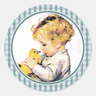 Baby Boy with Chick. Baby's First Easter  Classic Round Sticker
