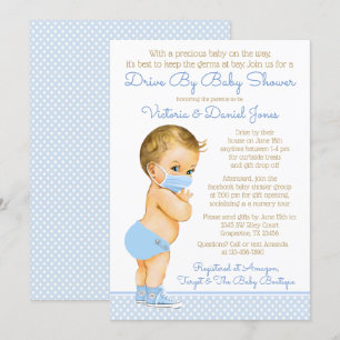 Baby Boy With Mask Drive By Baby Shower Invitation