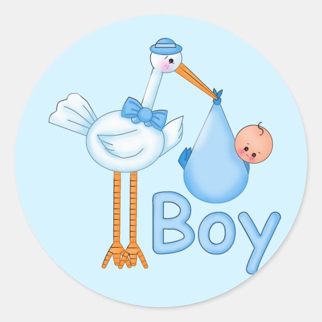 Baby Boy with Stork Classic Round Sticker (Front)