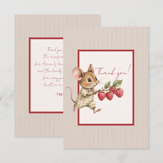 Baby Boy Woodland Animal Flat Thank You Card (Front/Back)