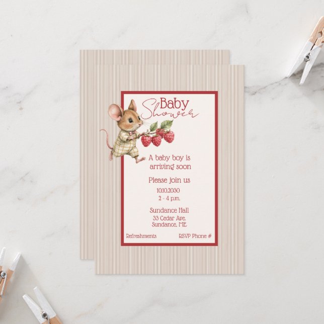 Baby Boy Woodland Animal Shower Invitation (Front/Back In Situ)