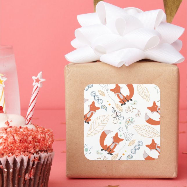 Baby Boy Woodland Creatures Fox Acorns Baby Shower Square Sticker (Party)