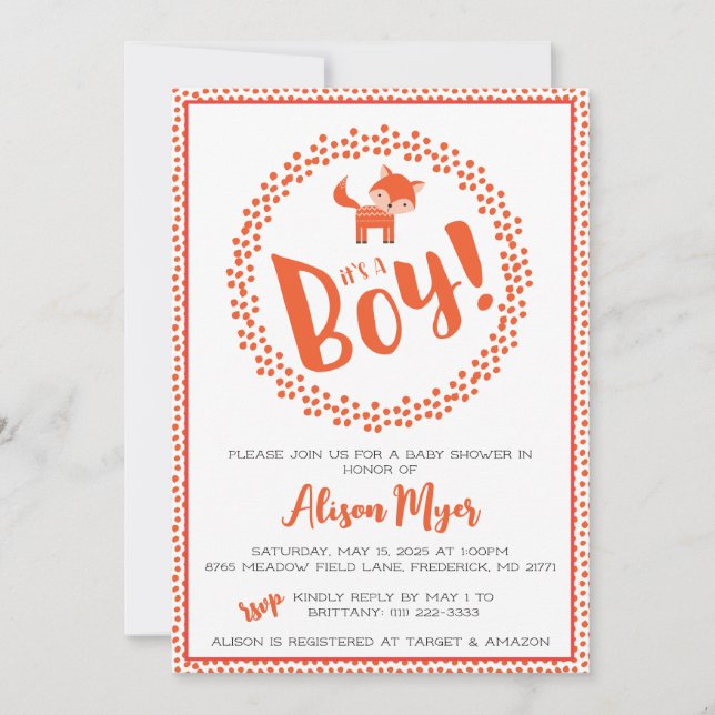 Baby Boy Woodland Fox Baby Shower Invitation (Front)