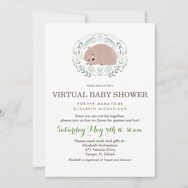 Baby boy woodland virtual baby shower Invitation (Front)