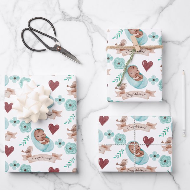 Baby Boy Wrapping Paper Flat Sheet Set of 3 (Front)