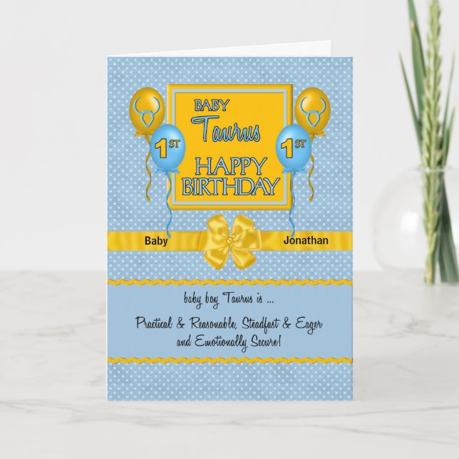 Baby Boys 1st Birthday Taurus Zodiac Card (Front)