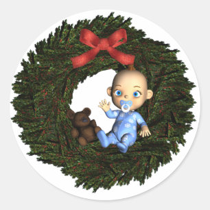 Baby Boy's 1st Christmas Classic Round Sticker