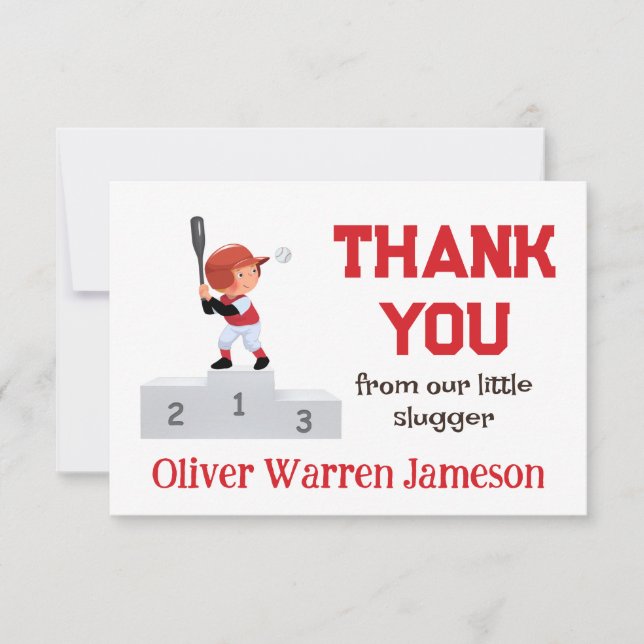 Baby Boy's 1st Place Batter Birthday Baseball Thank You Card (Front)