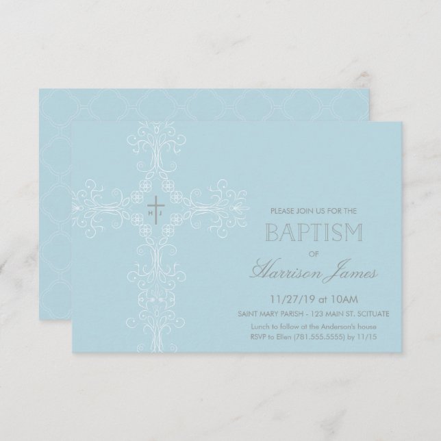 Baby Boy's Baptism Invitation (small), Initials (Front/Back)
