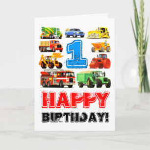 Baby Boy's Big Trucks 1st Birthday Card