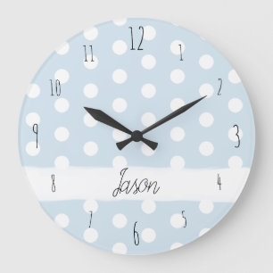 Baby Boy's Blue Polka Dot Spotty Pattern Nursery Large Clock