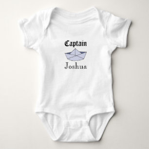 Baby Boy's Captain Marine Origami Paper Boat Name Bodysuit