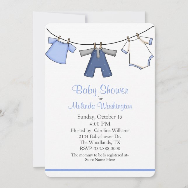Baby Boys Clothes Baby Shower Invitation (Front)