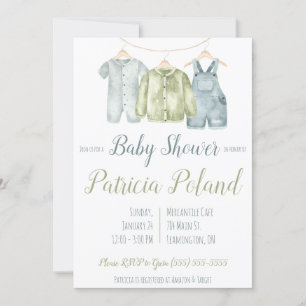 Baby Boy's Clothes on Clothesline Baby Shower  Invitation