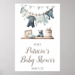 Baby Boy's Clothesline Baby Shower Welcome Sign