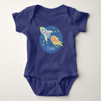 Baby Boys Colourful Rocket Ship Space and Name