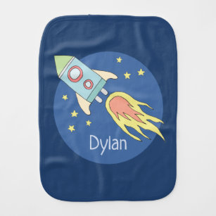 Baby Boys Colourful Rocket Ship Space and Name Burp Cloth