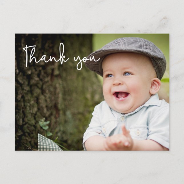Baby Boy's CustBaby Boy's first birthday Thank You Postcard (Front)
