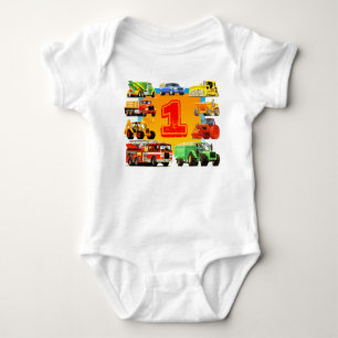 Baby Boys Custom Construction Truck 1st Birthday Bodysuit