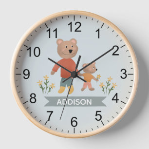 Baby Boys Cute Blue Forest Bears Nursery Clock