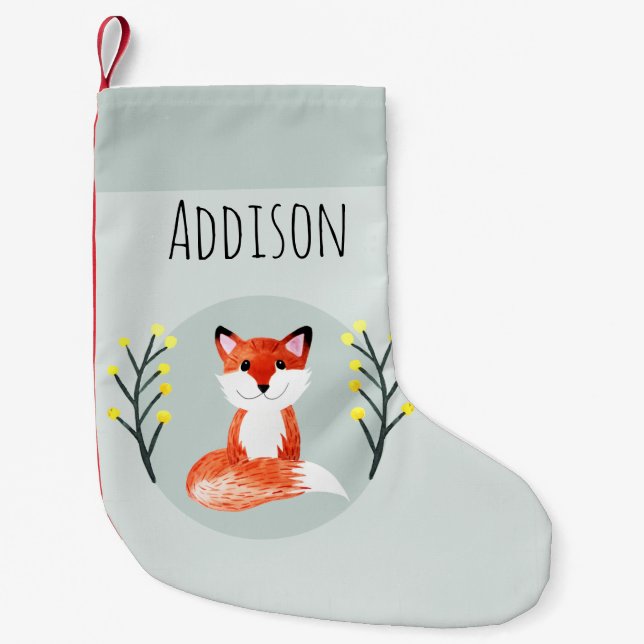 Baby Boys Cute Woodland Forest Fox Kids Small Christmas Stocking (Front)
