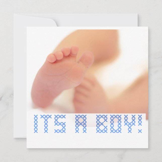 Baby Boys Feet Cross Stitch Birth Announcement  (Front)