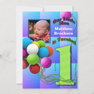 Baby Boy's First Birthday - Balloons Invitation