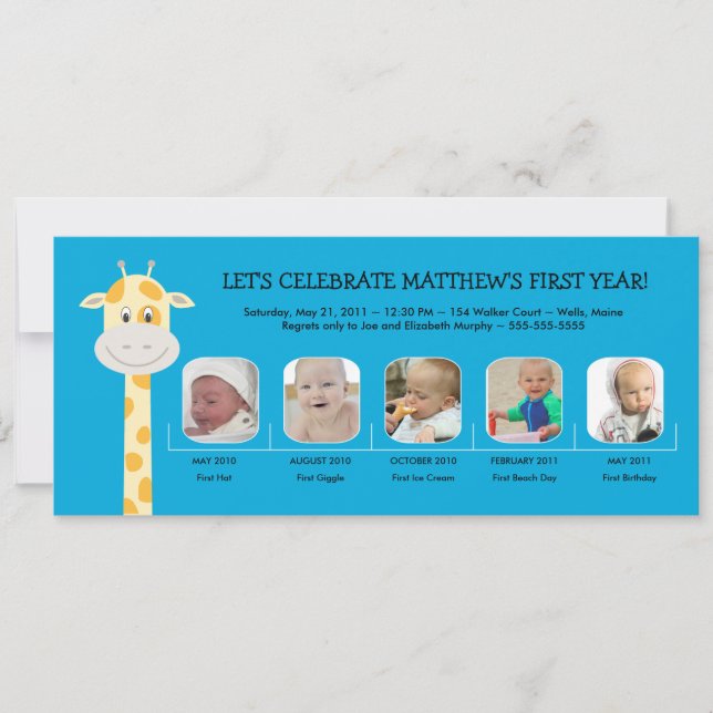 Baby Boy's First Birthday Year Invitation (Front)