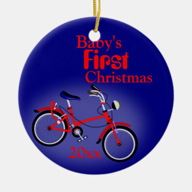 Baby Boy's First Christmas Bicycle Ceramic Tree Decoration (Front)