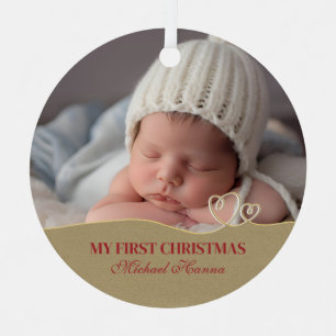 Baby Boy's First Christmas Birth Stats & Photo Metal Tree Decoration