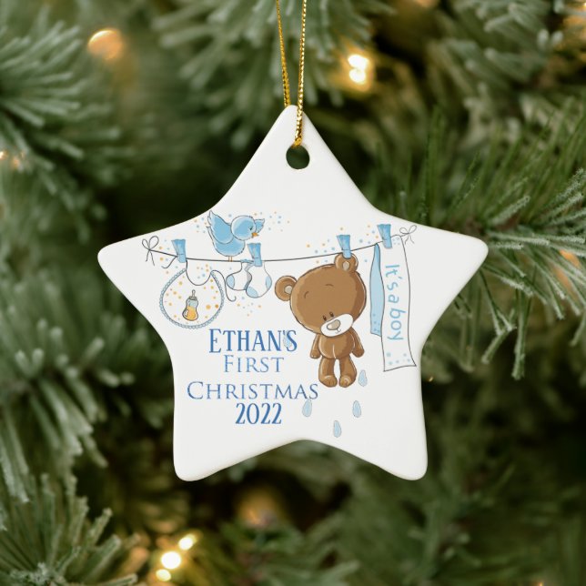 Baby Boy's First Christmas Ceramic Tree Decoration (Tree)