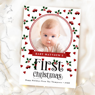 Baby Boy's First Christmas Photo Cute Holiday Card